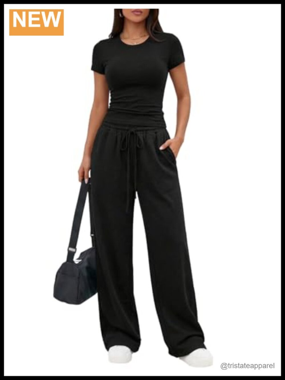 Women's 2 Piece Lounge Set Rayon Spandex Scoop Neck Wide Leg Pants Travel Outfit